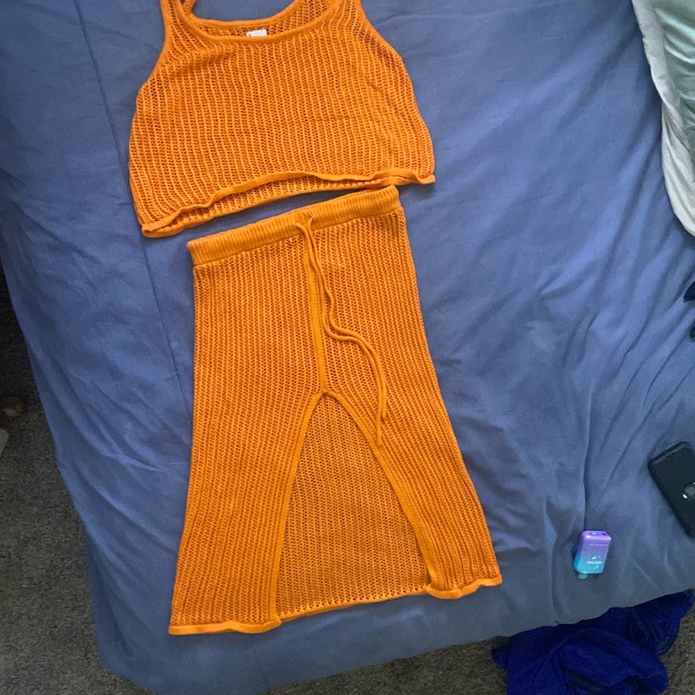 A New Day Orange Knit Swim Coverup Set